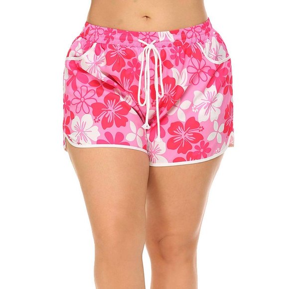 Tropical Print Swim Shorts with Pockets Womens Plus Size 20 Pink Swimwear - Picture 3 of 9